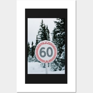 Wintertime - Hoarfrost on Round Traffic Sign in Norwegian Backcountry Posters and Art